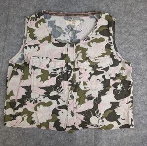 Triple Five 555 Soul Pink and Green Floral Button-Down Shirt Y2K Crop Tank
